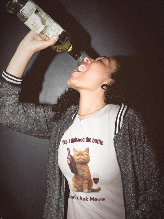 Finished the Bottle T-Shirt – Funny Wine Cat Tee | Don’t Ask Meow™